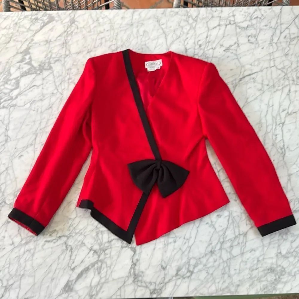 Vintage Blazer Womens Sz 6 Black Red Pointed Hem USA